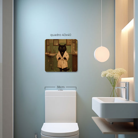 Quadro Decorativo  - Gato preto de roupão