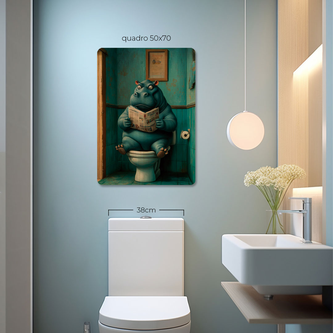 Quadro Decorativo  - Hipopótamo no Banheiro