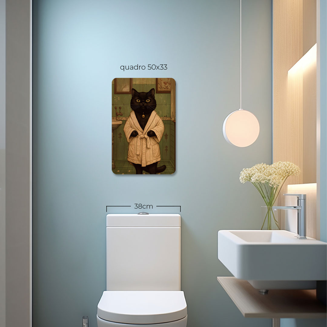 Quadro Decorativo  - Gato preto de roupão