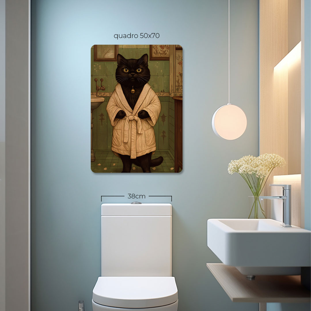 Quadro Decorativo  - Gato preto de roupão