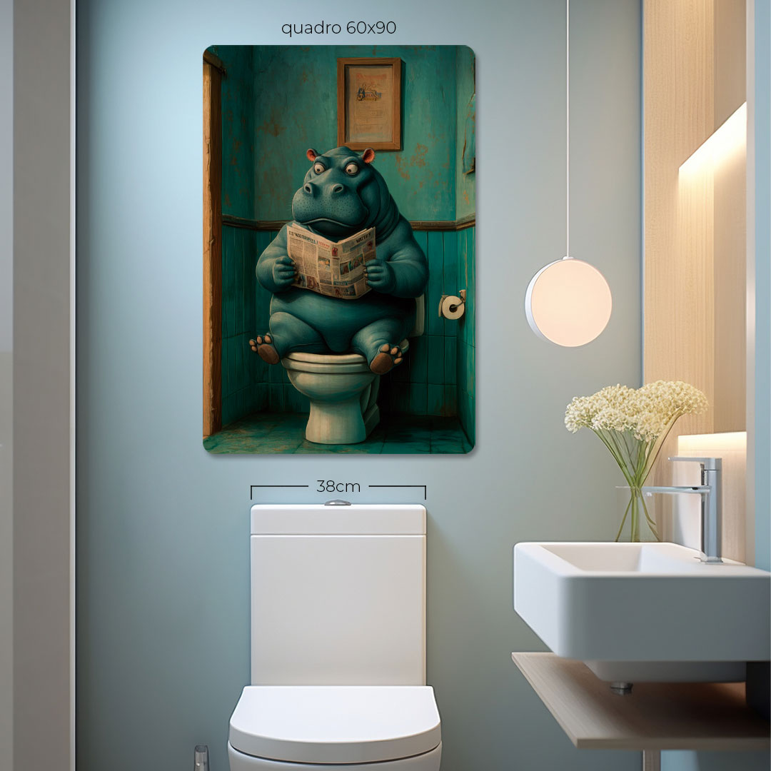 Quadro Decorativo  - Hipopótamo no Banheiro