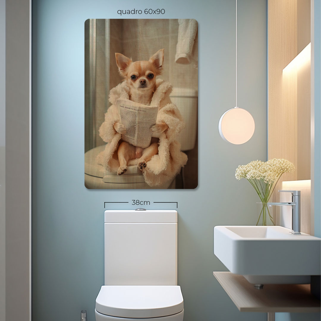 Quadro Decorativo  - Chiuaua no banheiro