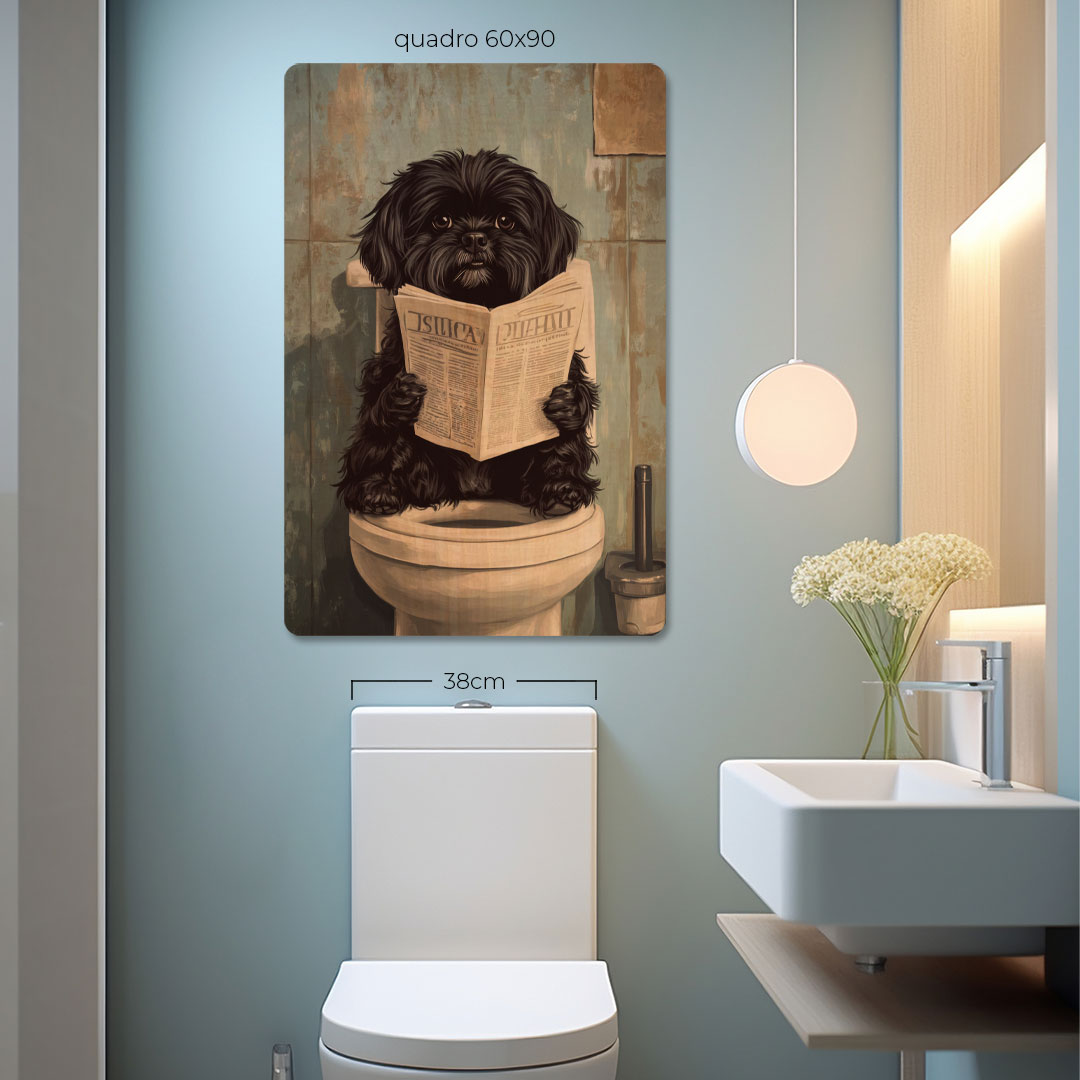 Quadro Decorativo  - Shitzu no banheiro