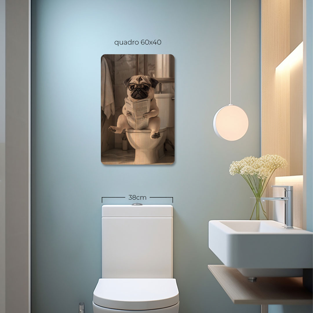 Quadro Decorativo  - Pug no banheiro