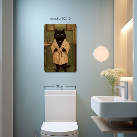 Quadro Decorativo  - Gato preto de roupão