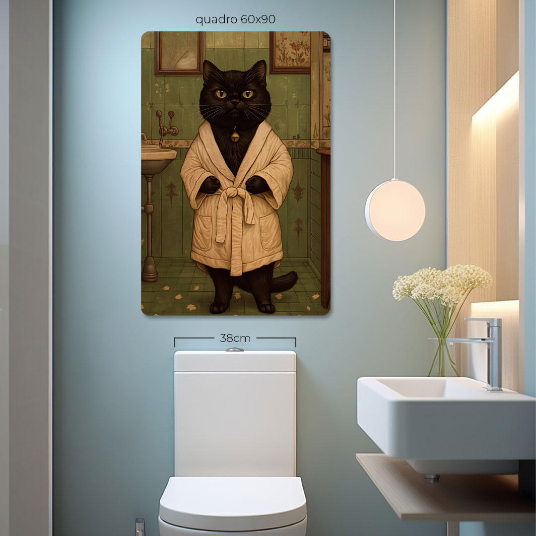 Quadro Decorativo  - Gato preto de roupão
