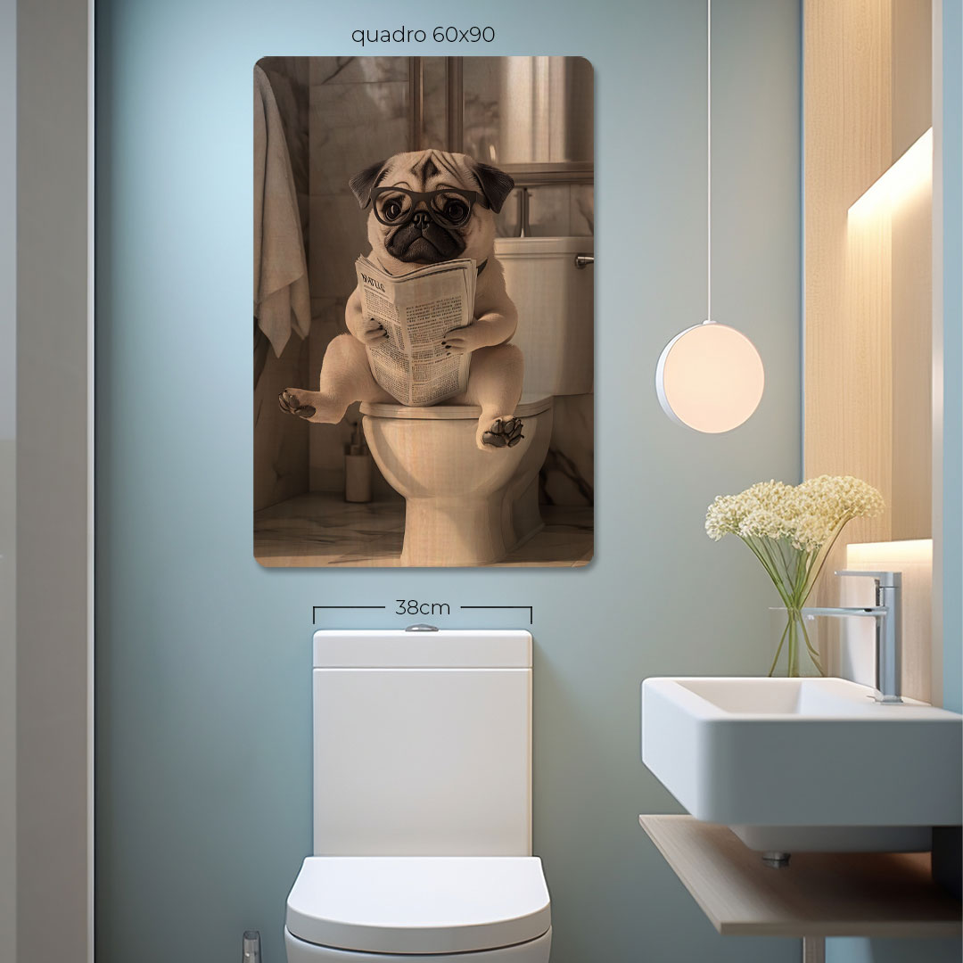 Quadro Decorativo  - Pug no banheiro