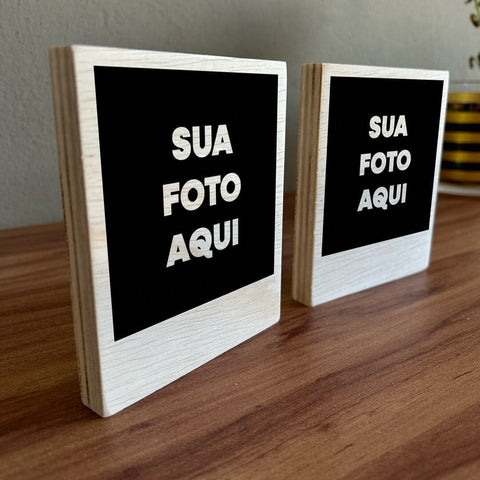Polaroid de Madeira - Sua Foto + Sua Frase