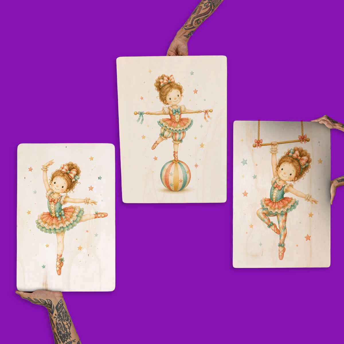 Trio Promocional 40x20 - Bailarina, Trapezista e Equilibrista