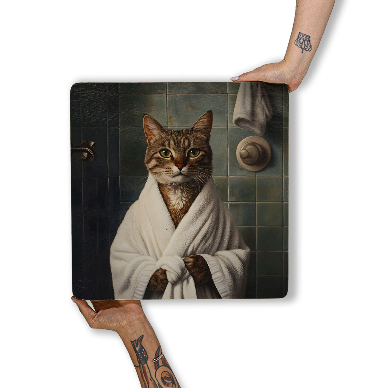 Quadro Decorativo  - Gato malhado de roupão