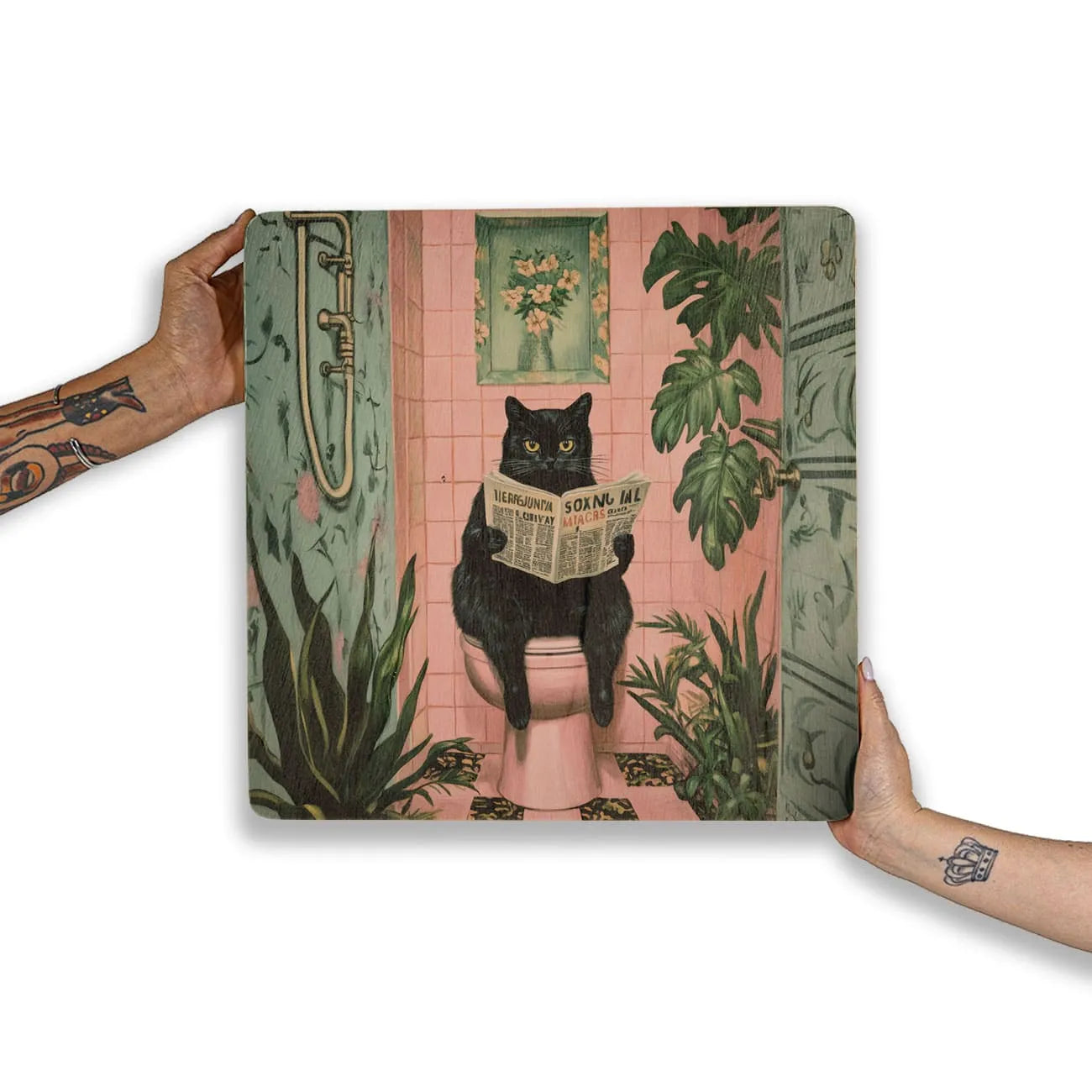 Quadro Decorativo  - Gato Preto no banheiro