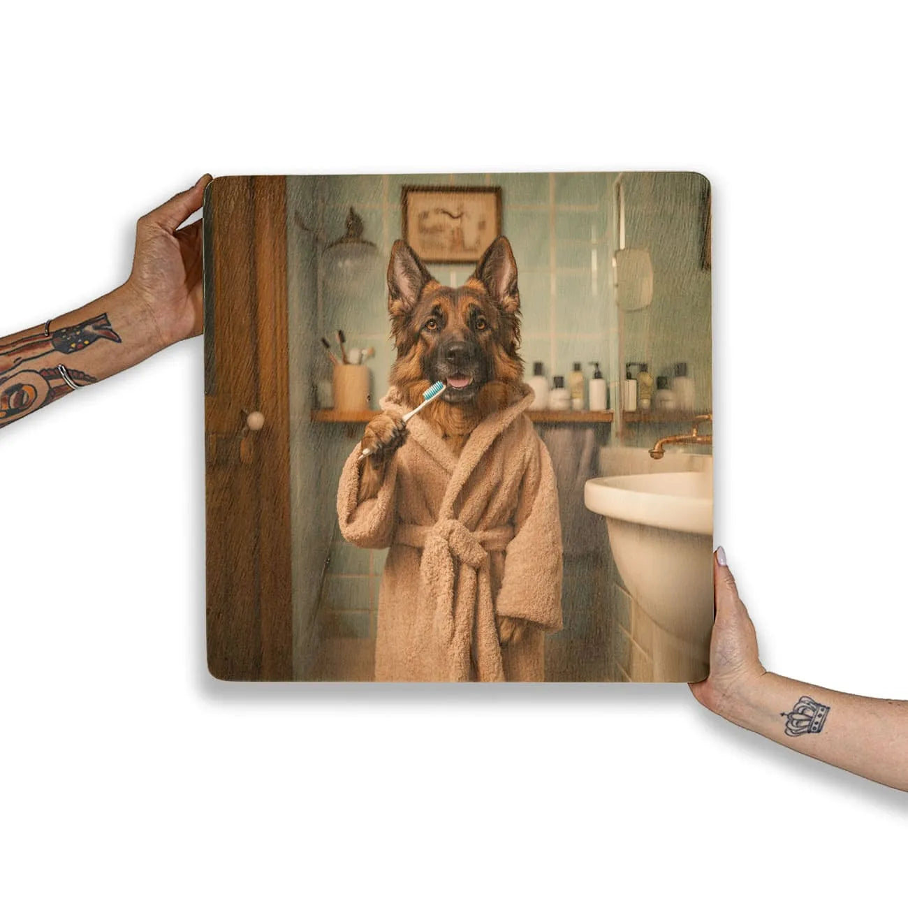 Quadro Decorativo  -  Pastor Alemão de Roupão