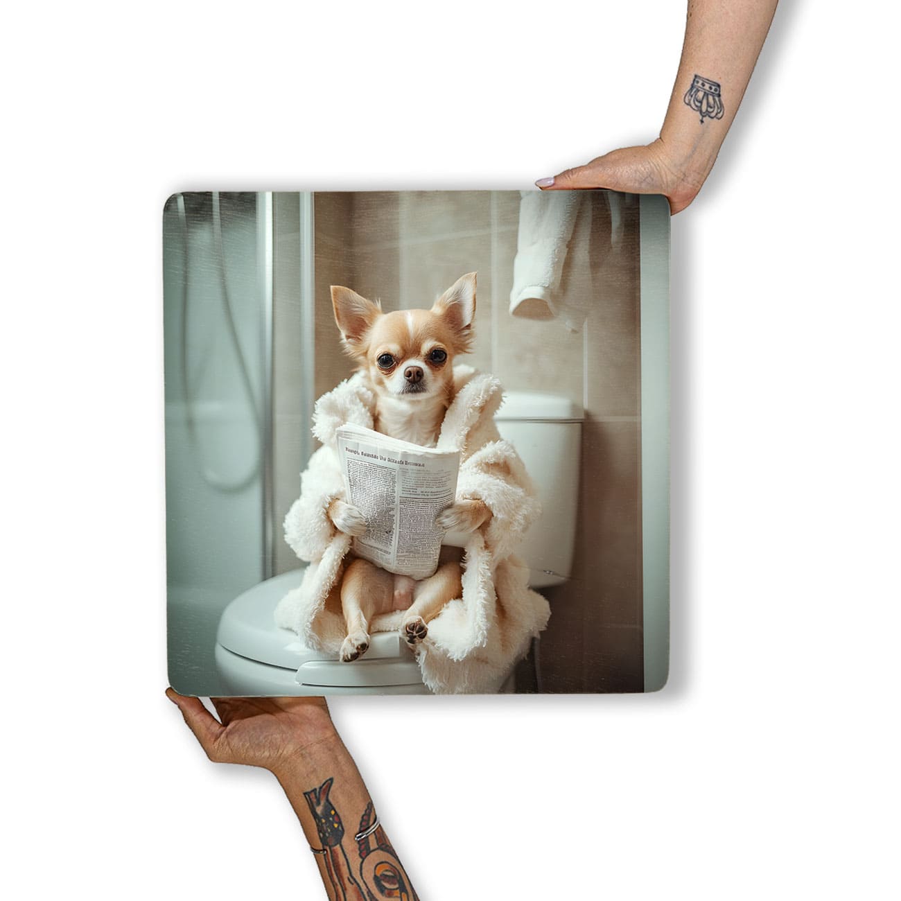 Quadro Decorativo  - Chiuaua no banheiro