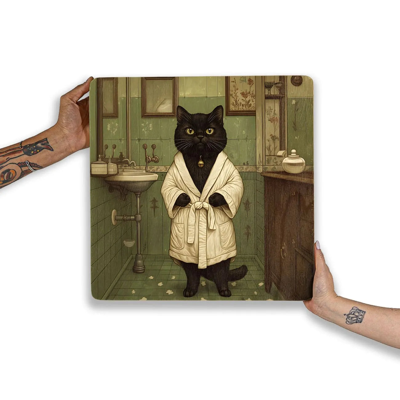 Quadro Decorativo  - Gato preto de roupão