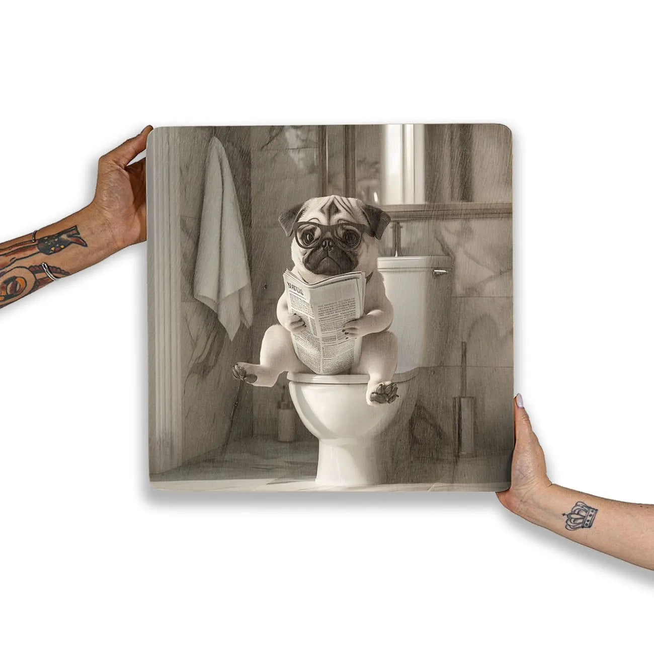 Quadro Decorativo  - Pug no banheiro