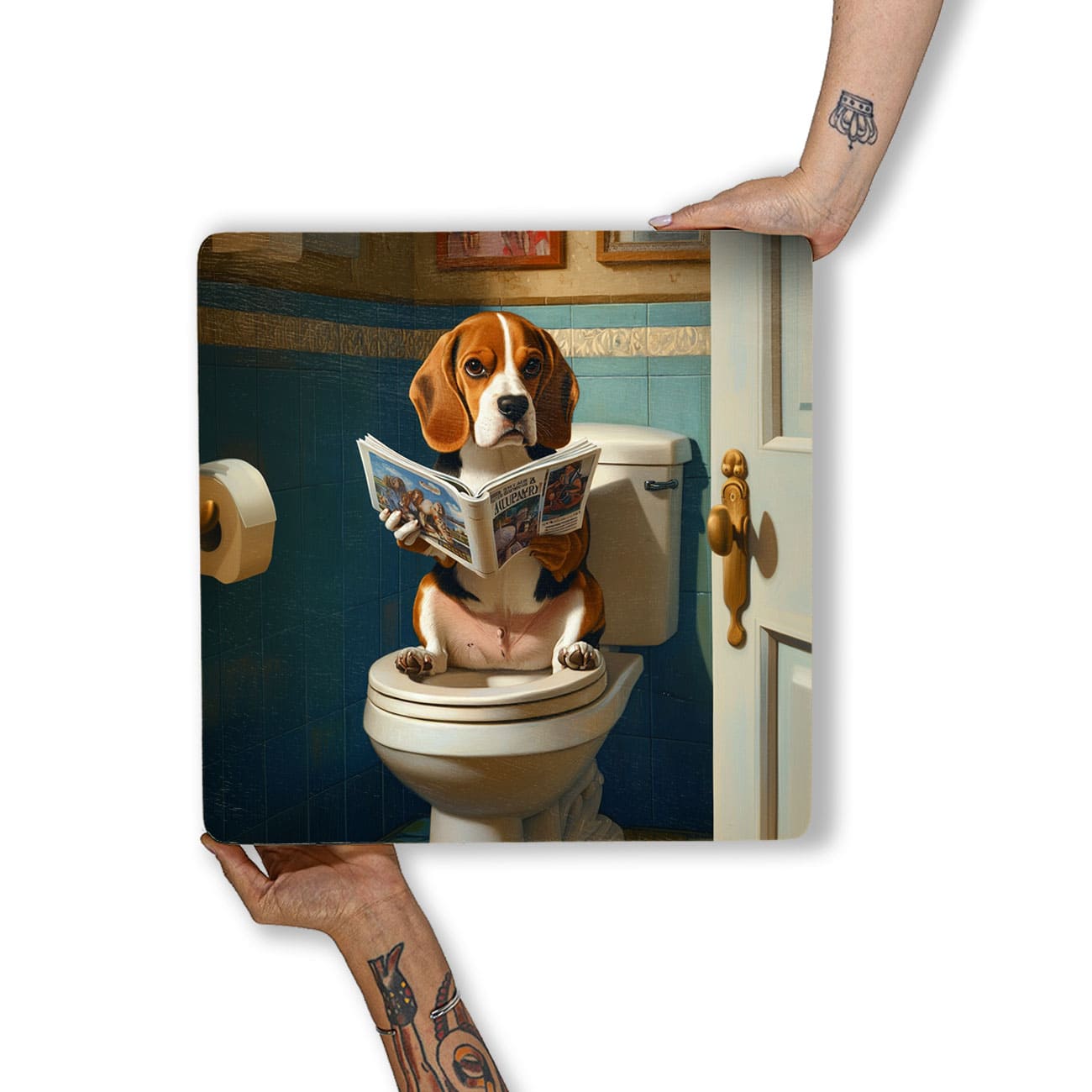 Quadro Decorativo  - Beagle no banheiro