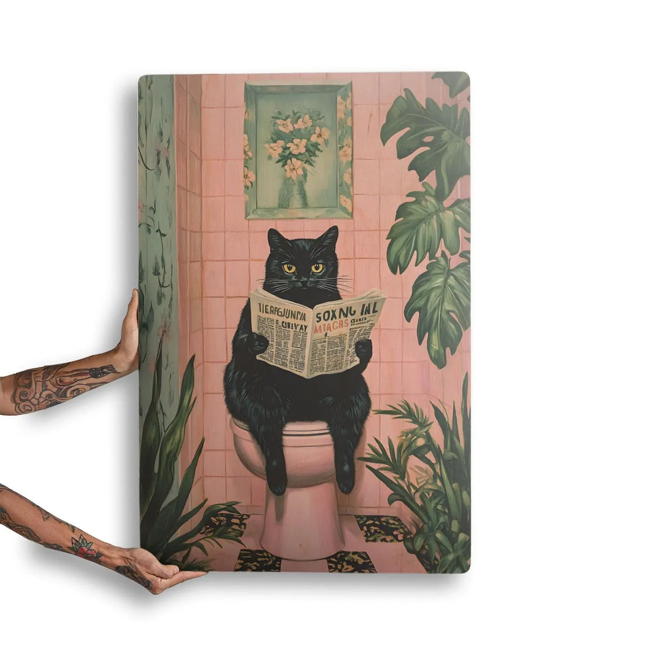 Quadro Decorativo  - Gato Preto no banheiro
