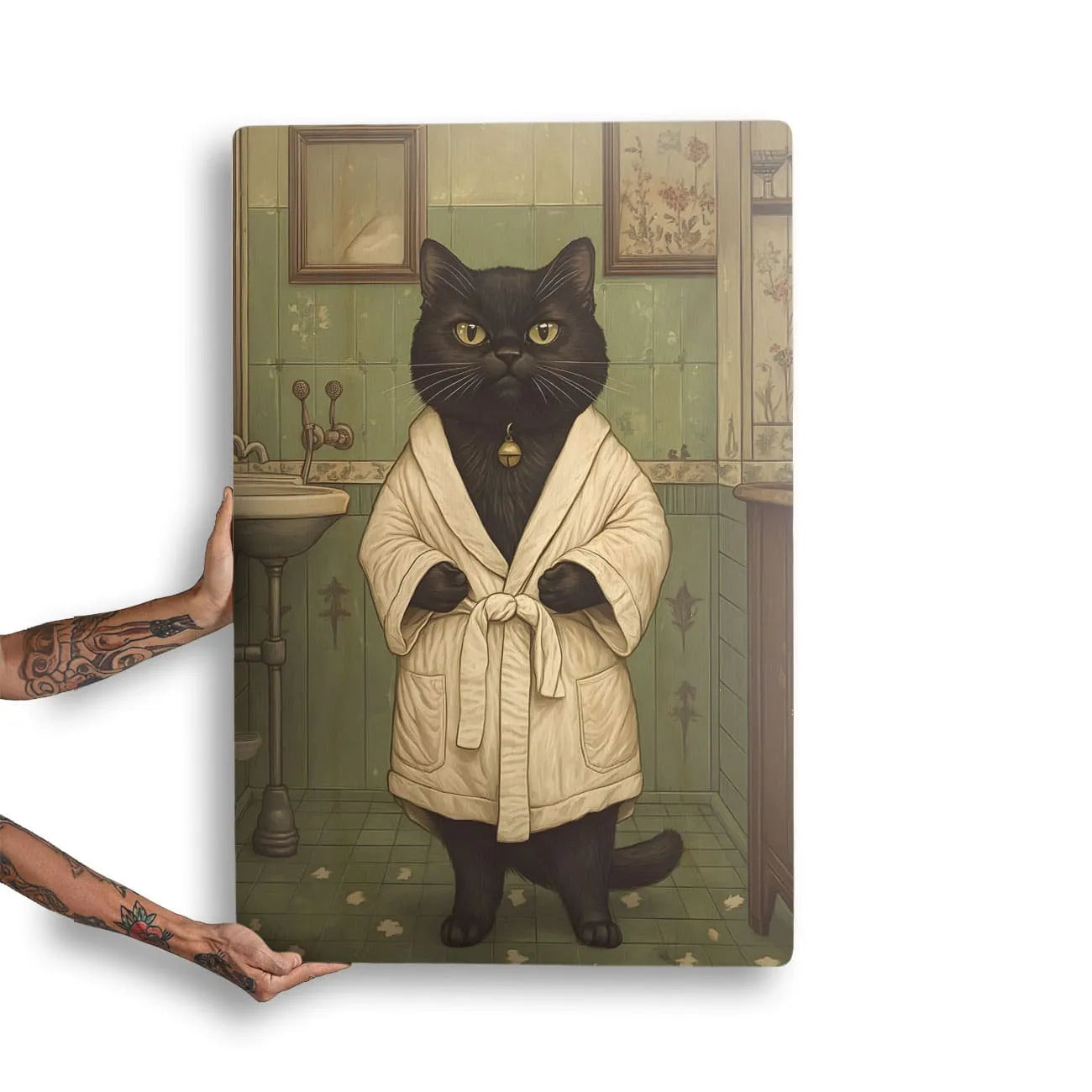 Quadro Decorativo  - Gato preto de roupão