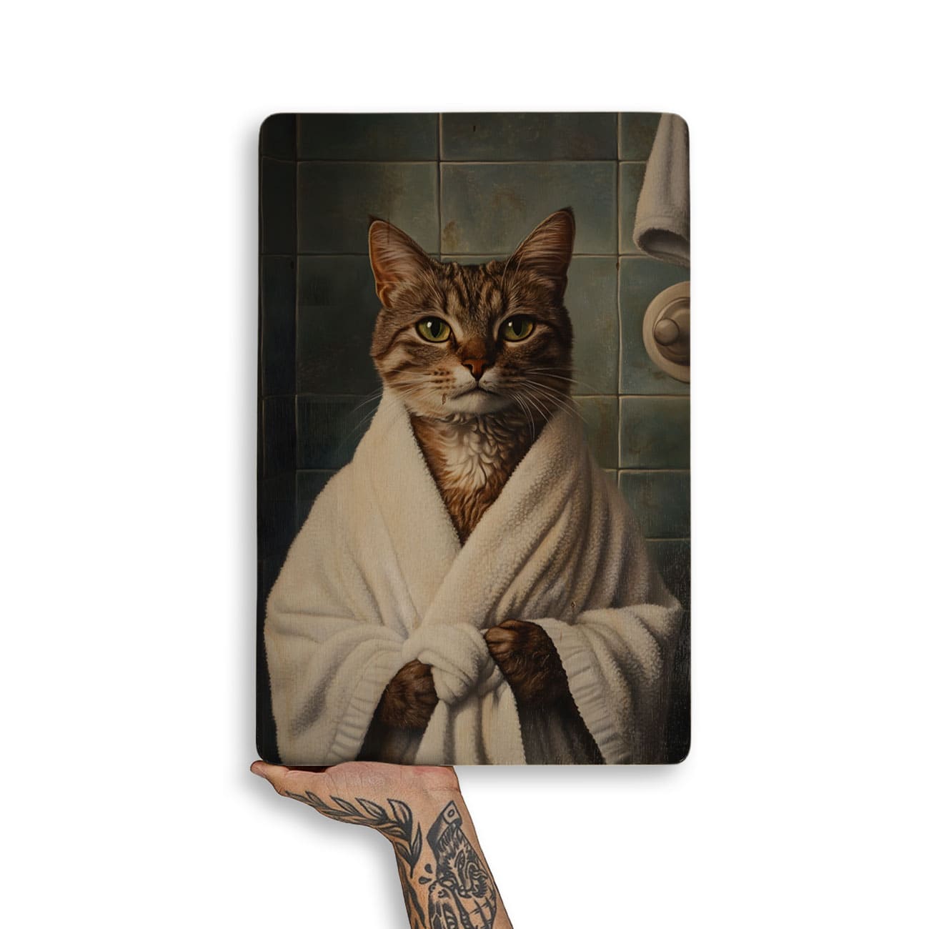 Quadro Decorativo  - Gato malhado de roupão