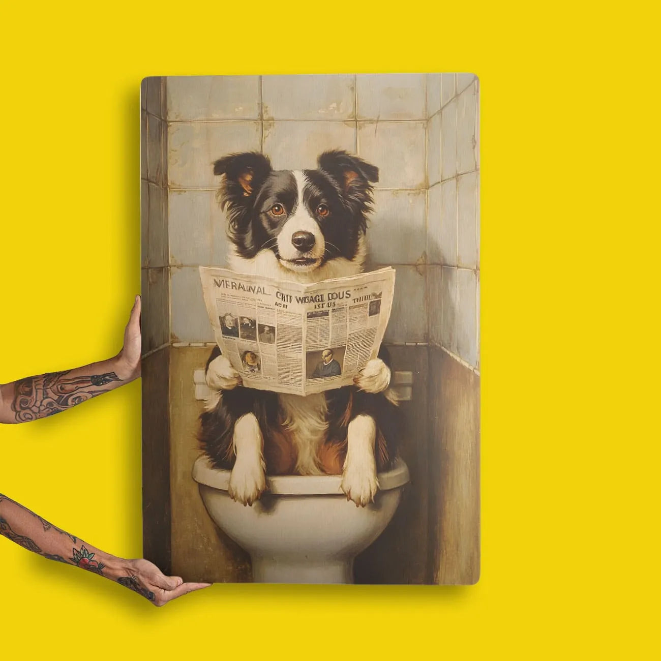 Quadro Decorativo  - Border Collie no banheiro