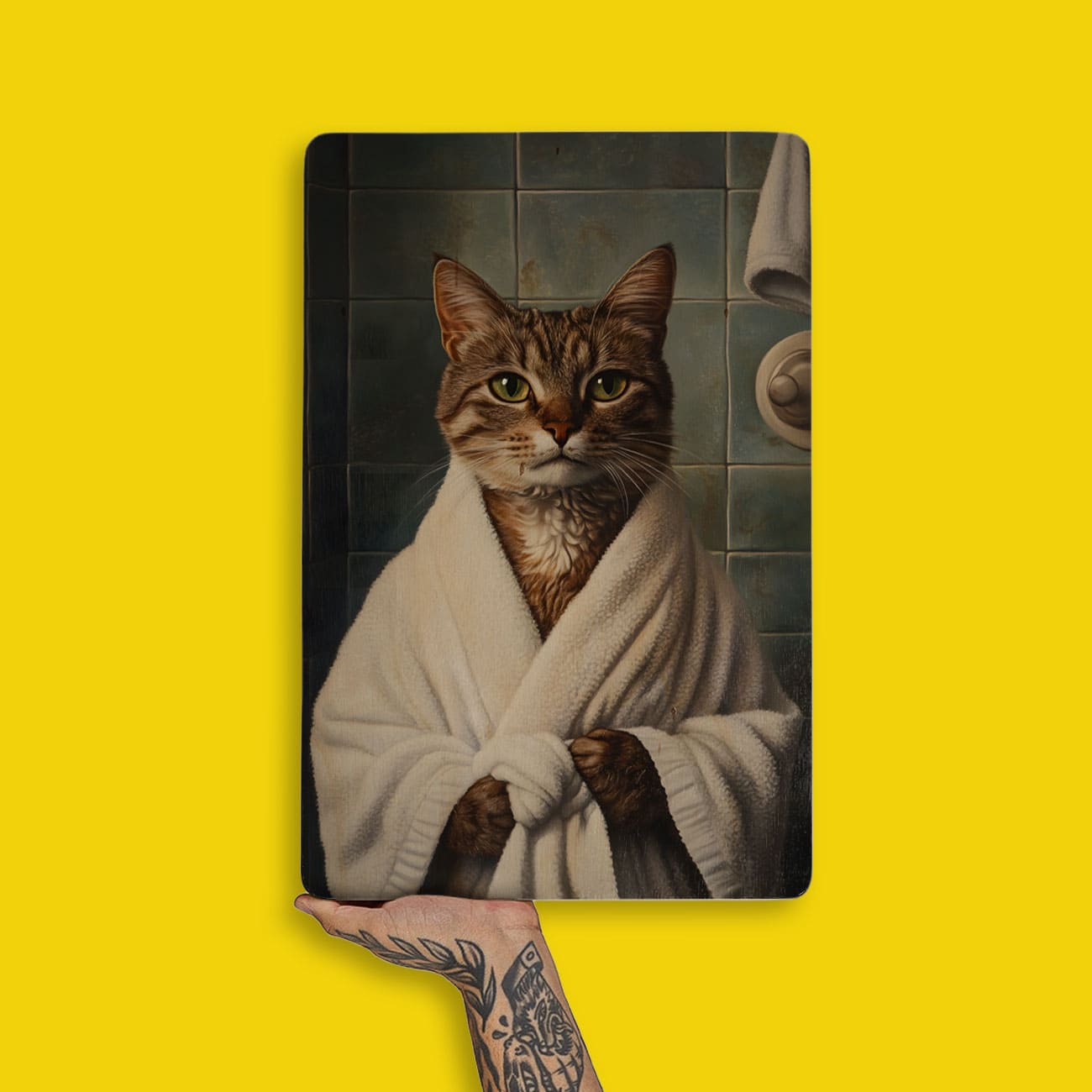 Quadro Decorativo  - Gato malhado de roupão