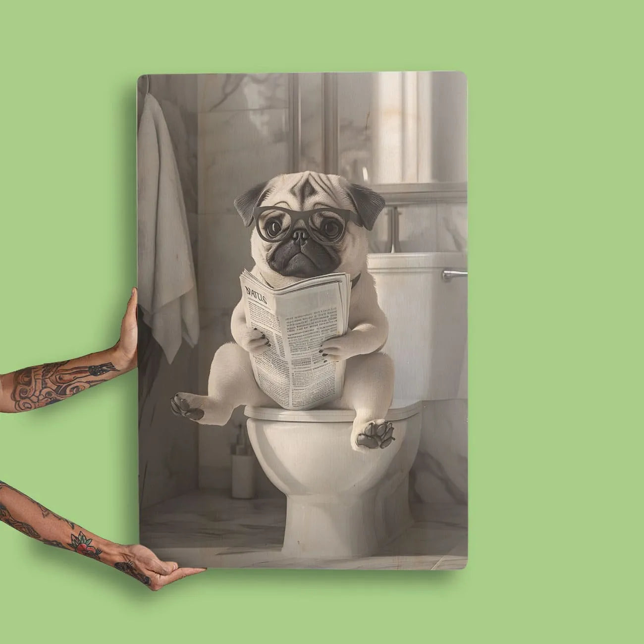 Quadro Decorativo  - Pug no banheiro