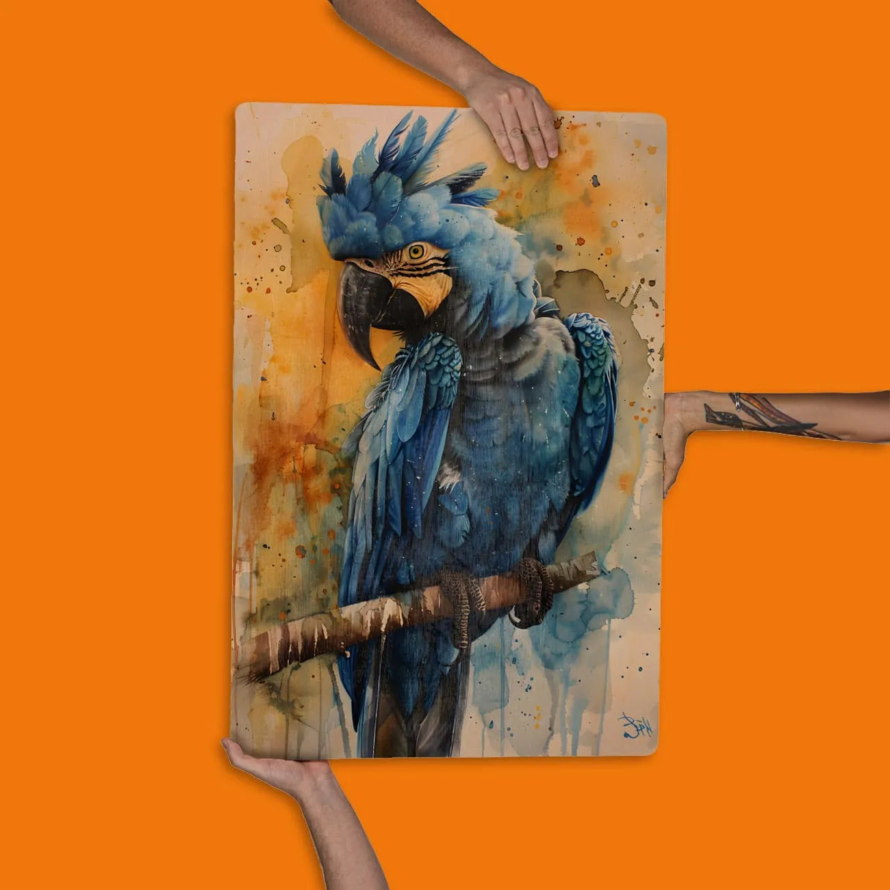 Quadro Decorativo -  Fauna Aquarela Arara Azul