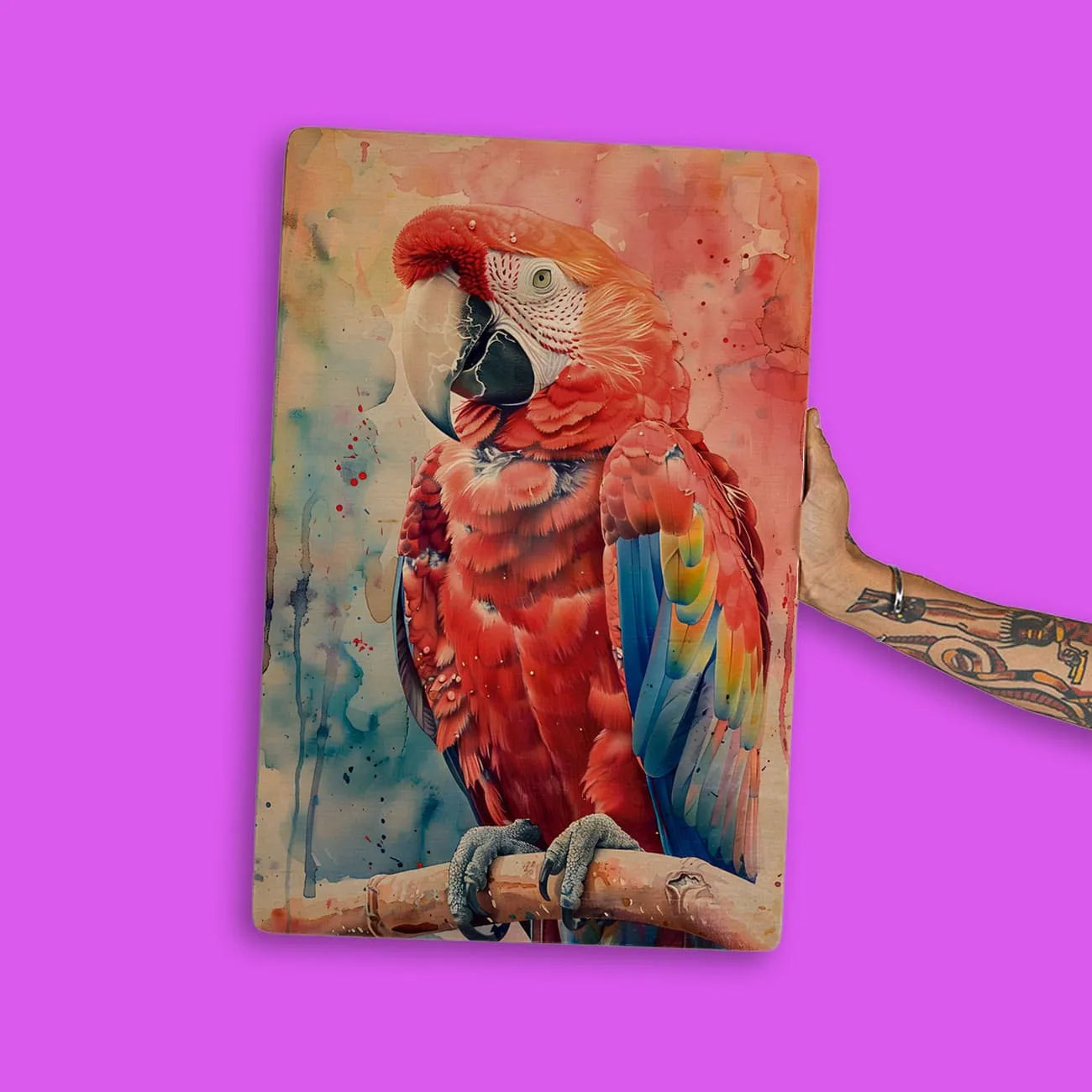 Quadro Decorativo -  Fauna Aquarela Arara Vermelha