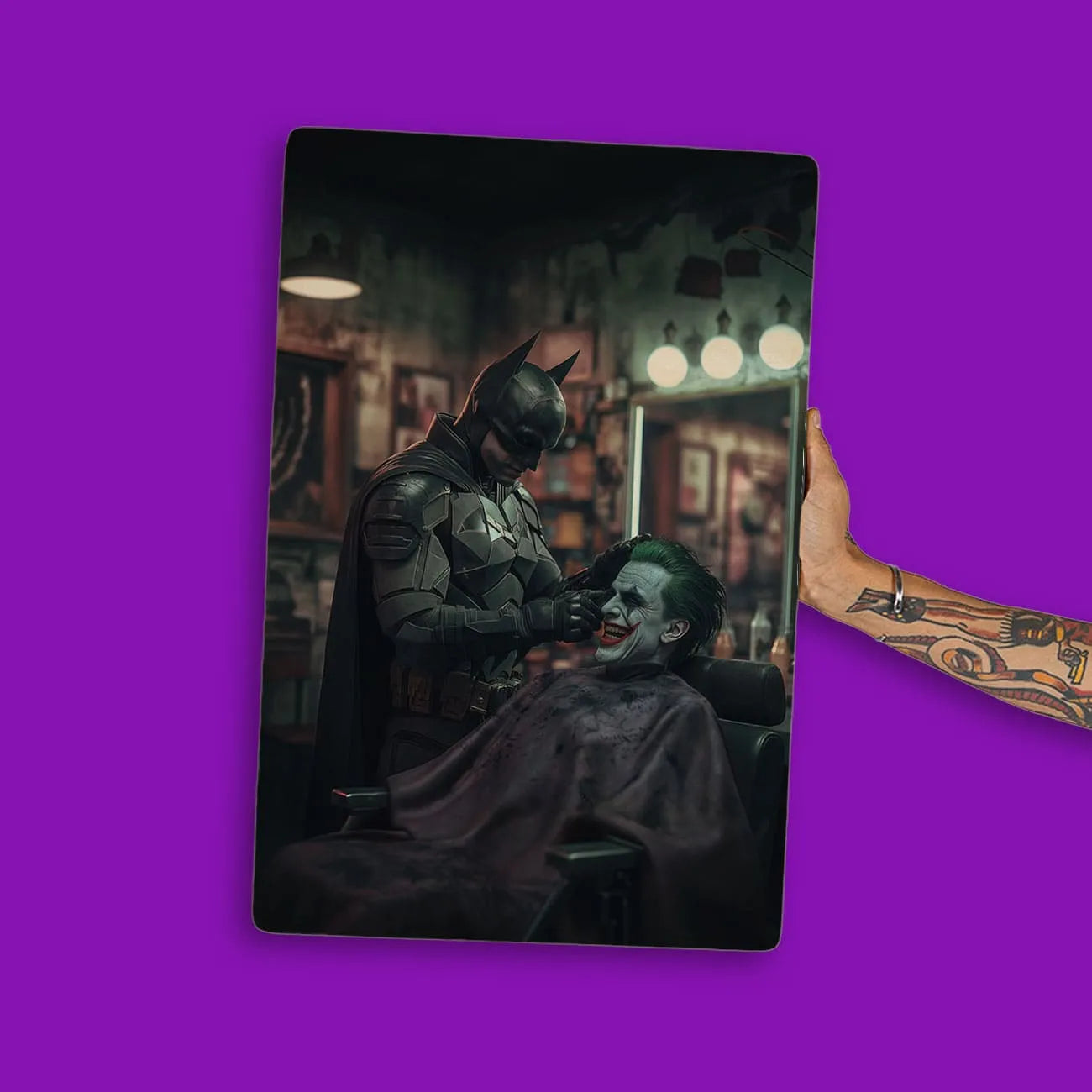 Quadro Decorativo Barbearia - Batman e Coringa