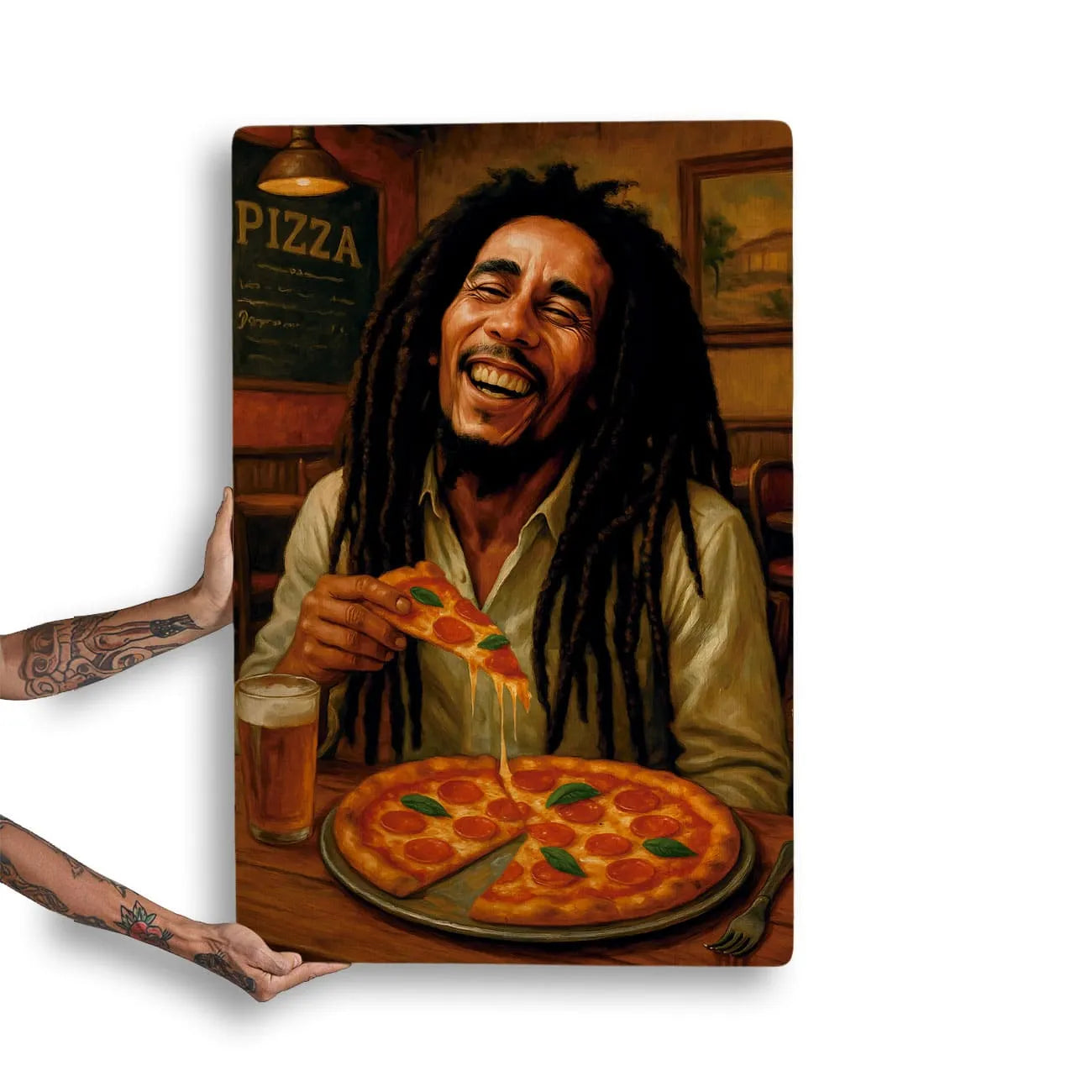 Quadro Decorativo Bares/Pub - Bob Marley comendo pizza