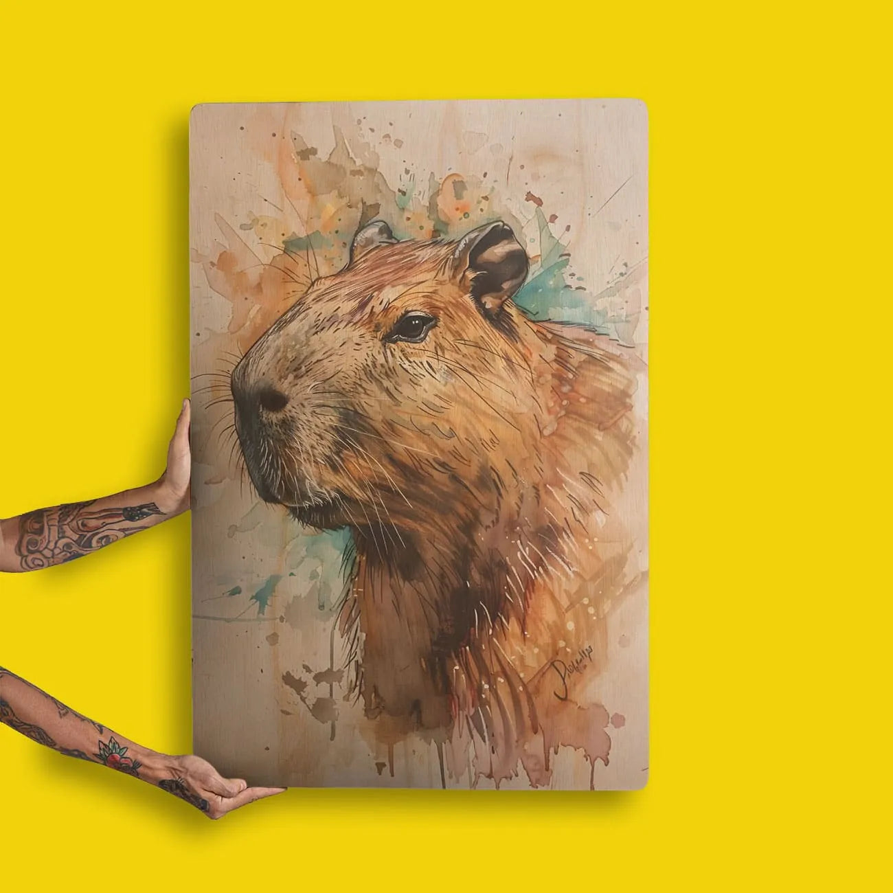 Quadro Decorativo -  Fauna Aquarela Capivara