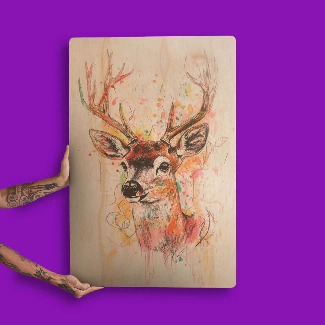 Quadro Decorativo -  Fauna Aquarela Cervo