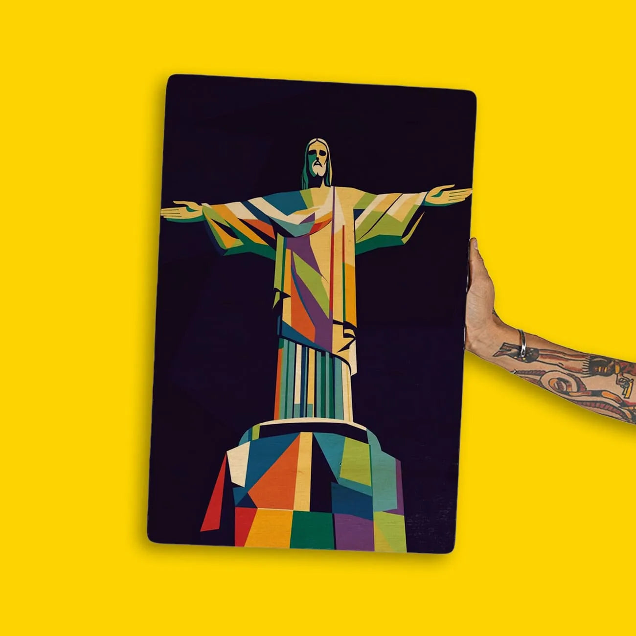 Quadro Decorativo -  Cristo Redentor Color Block - Rio de Janeiro