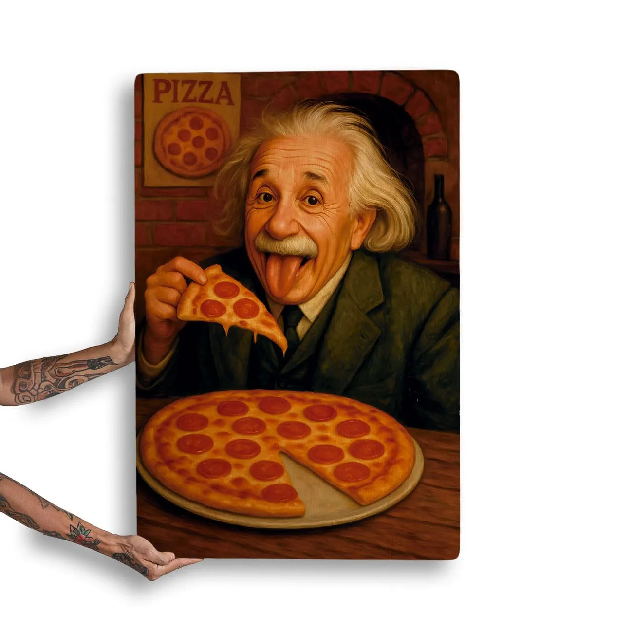 Quadro Decorativo Bares/Pub - Einstein comendo pizza