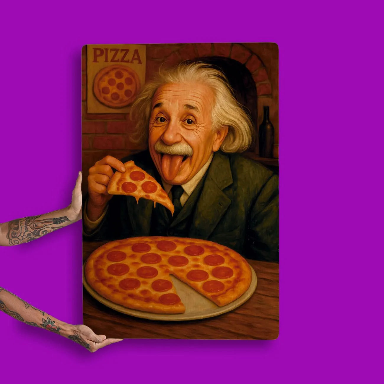 Quadro Decorativo Bares/Pub - Einstein comendo pizza