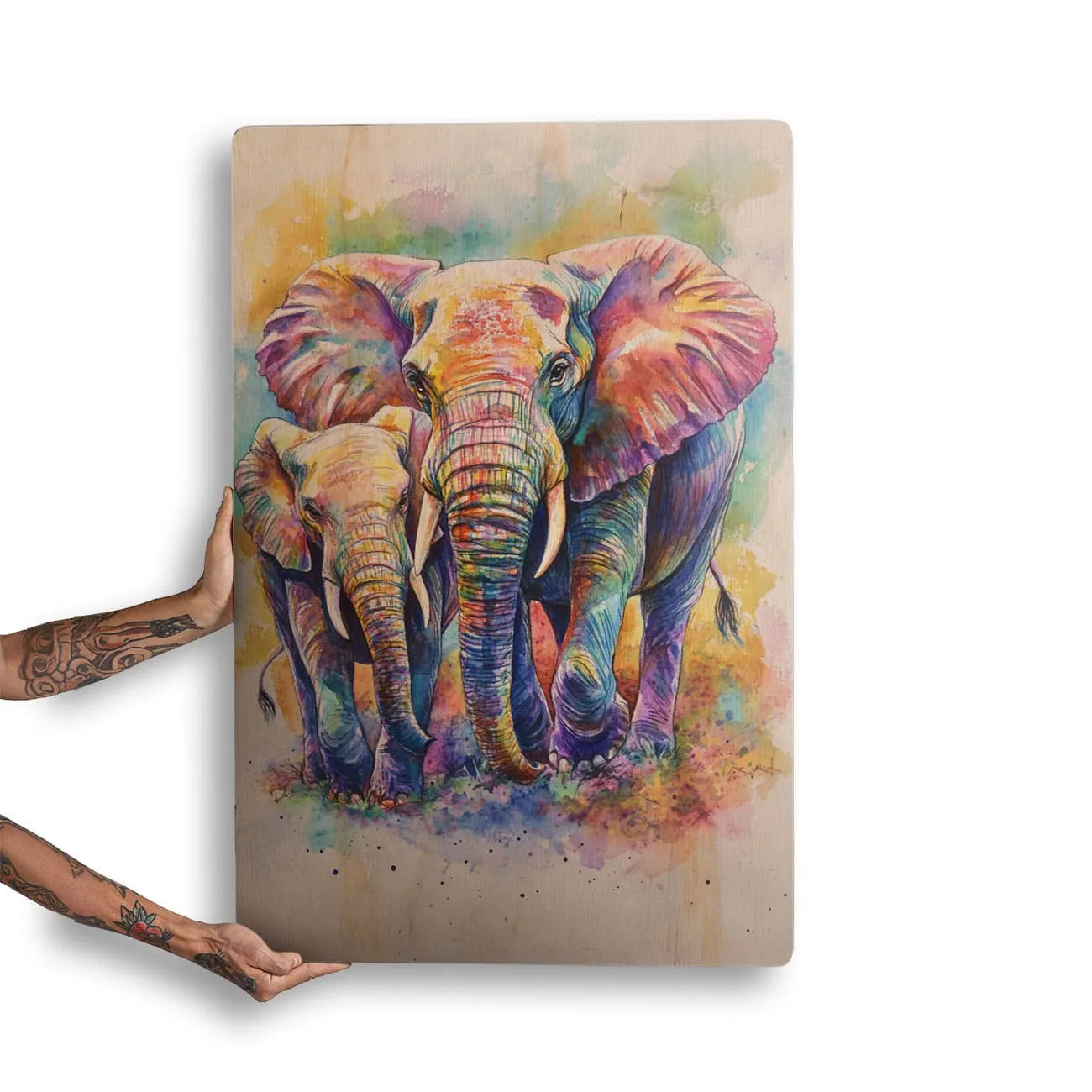Quadro Decorativo -  Fauna Aquarela Elefantes