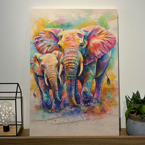 Quadro Decorativo - Fauna Aquarela Elefantes 50 x 33 cm - Muralist Decor