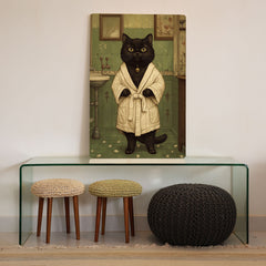 Quadro Decorativo  - Gato preto de roupão