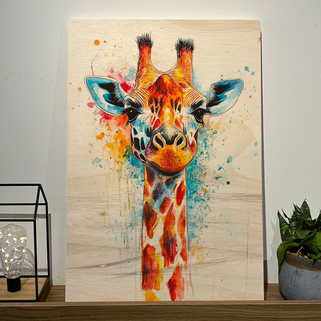 Quadro Decorativo - Fauna Aquarela Girafa 50 x 33 cm - Muralist Decor