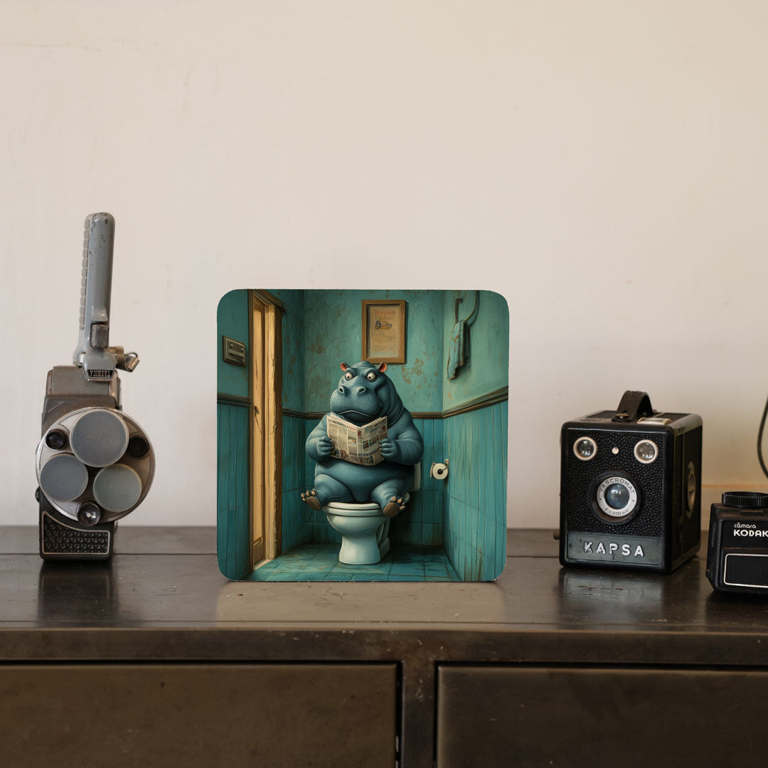 Quadro Decorativo  - Hipopótamo no Banheiro