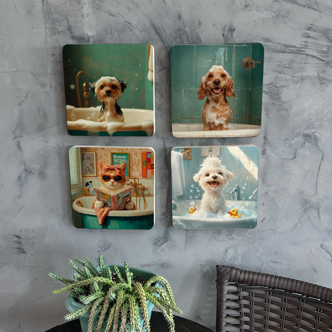 Quadro Decorativo - Kit Pets na Banheira