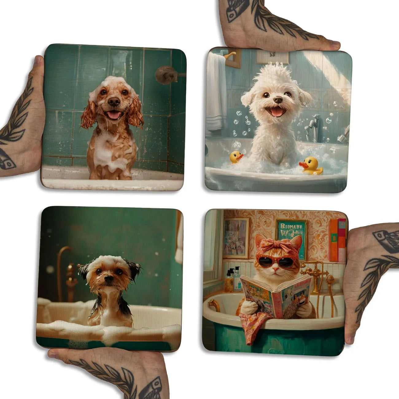 Quadro Decorativo - Kit Pets na Banheira