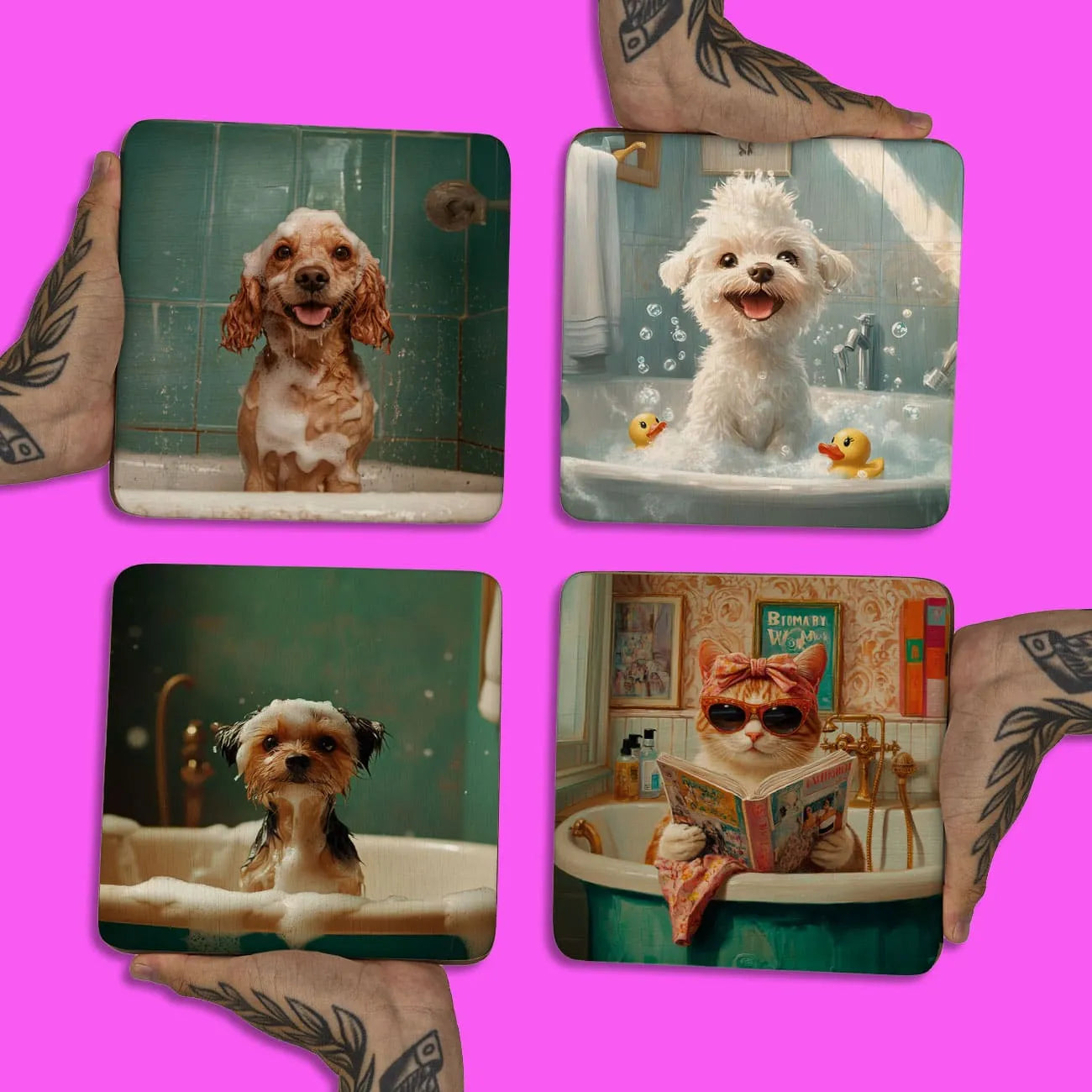 Quadro Decorativo - Kit Pets na Banheira