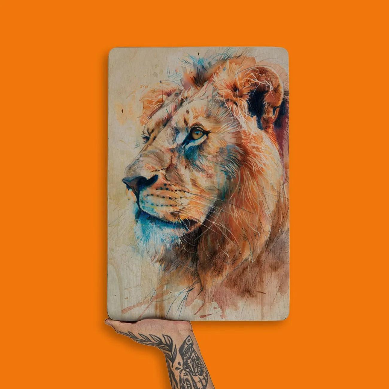 Quadro Decorativo -  Fauna Aquarela Leão Perfil