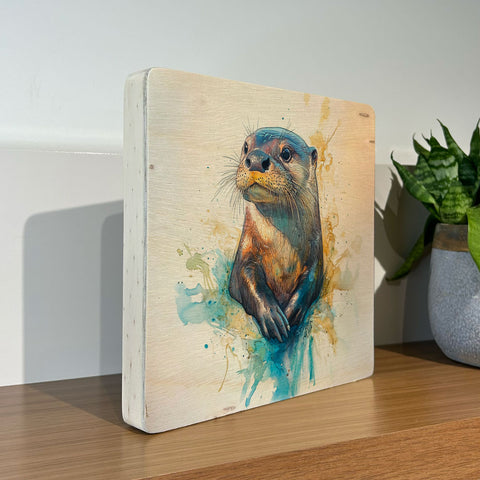 Quadro Decorativo - Fauna Aquarela Lontra 20 x 20 cm - Muralist Decor