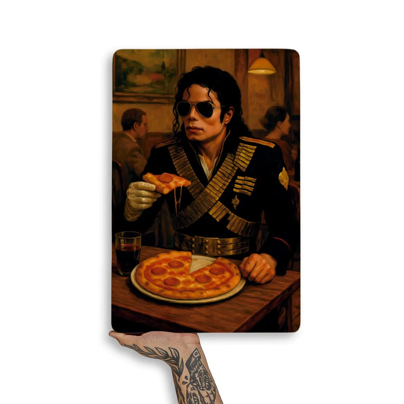 Quadro Decorativo Bares/Pub - Michael Jackson comendo pizza
