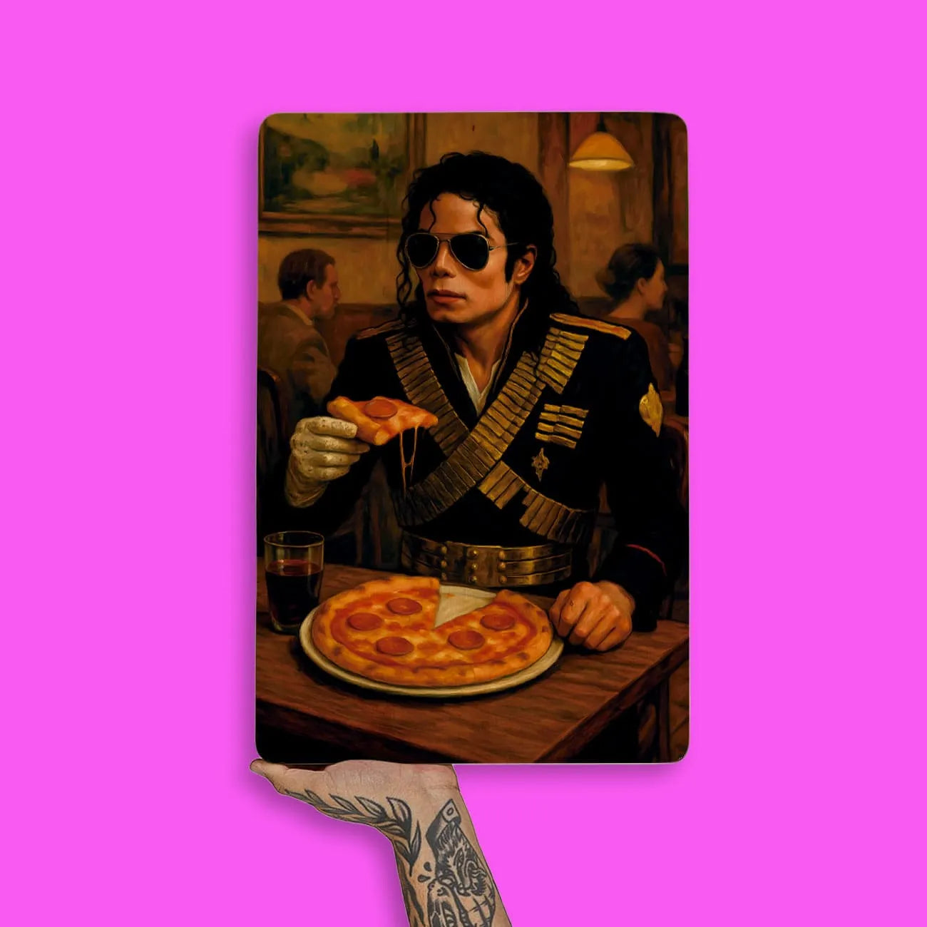 Quadro Decorativo Bares/Pub - Michael Jackson comendo pizza