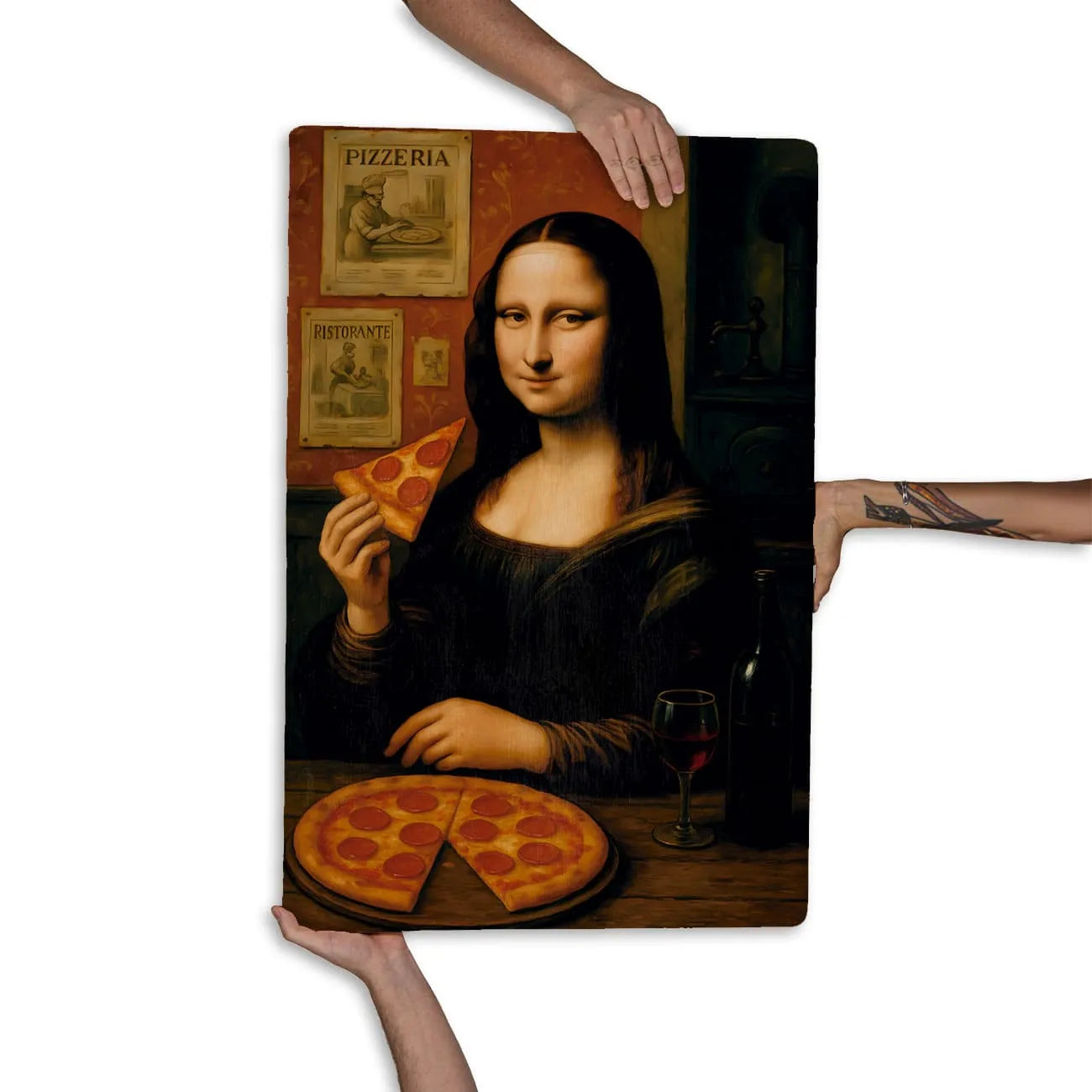 Quadro Decorativo Bares/Pub - Mona Lisa comendo pizza