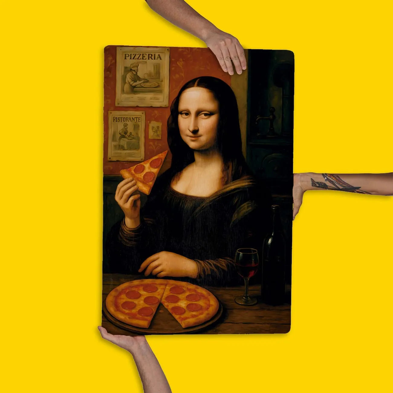 Quadro Decorativo Bares/Pub - Mona Lisa comendo pizza