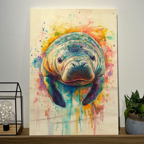 Quadro Decorativo - Fauna Aquarela Peixe Boi 50 x 33 cm - Muralist Decor